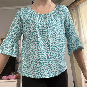 Michael Kors Half-Sleeve Blue and White Blouse size S